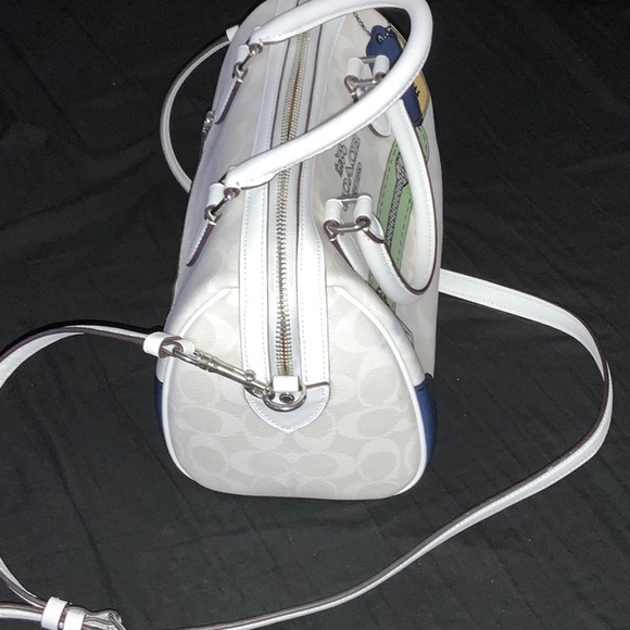 COACH White and Navy Satchel with Green Accent - Picture 6 of 7